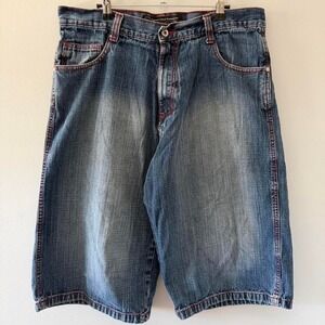 Men's 2000s Southpoles Baggy Denim Blue/Red Jorts shorts 36